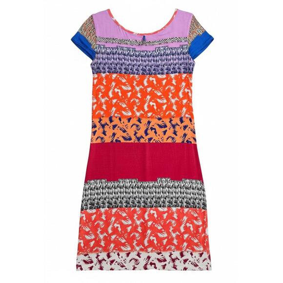 Y2K Vtg Save The Queen Italy Patchwork Knit Dress Multi Print Boho Small - Picture 2 of 11